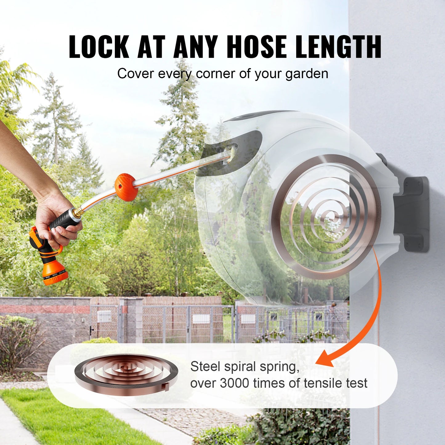 SucceBuy Retractable Hose Reel With 180° Swivel Wall Mount