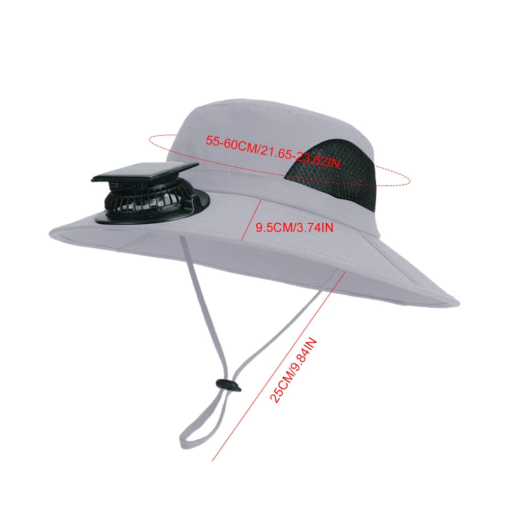 Wide Brim Solar Fan Hat With USB Charging Fans
