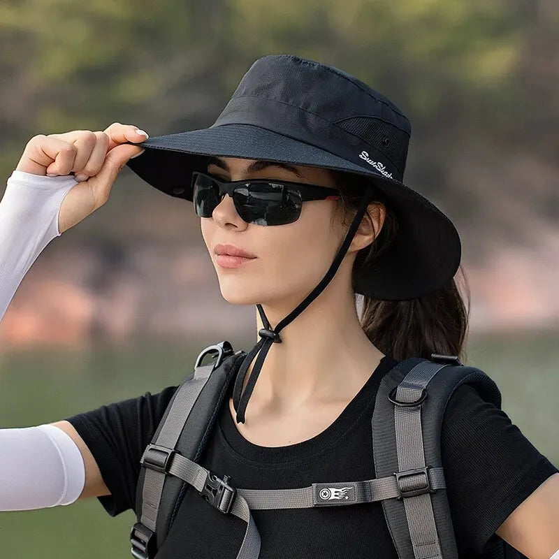 Xinbaoguan Sun Hat 100 Percent Polyester Outdoor Folding Ponytail Hole