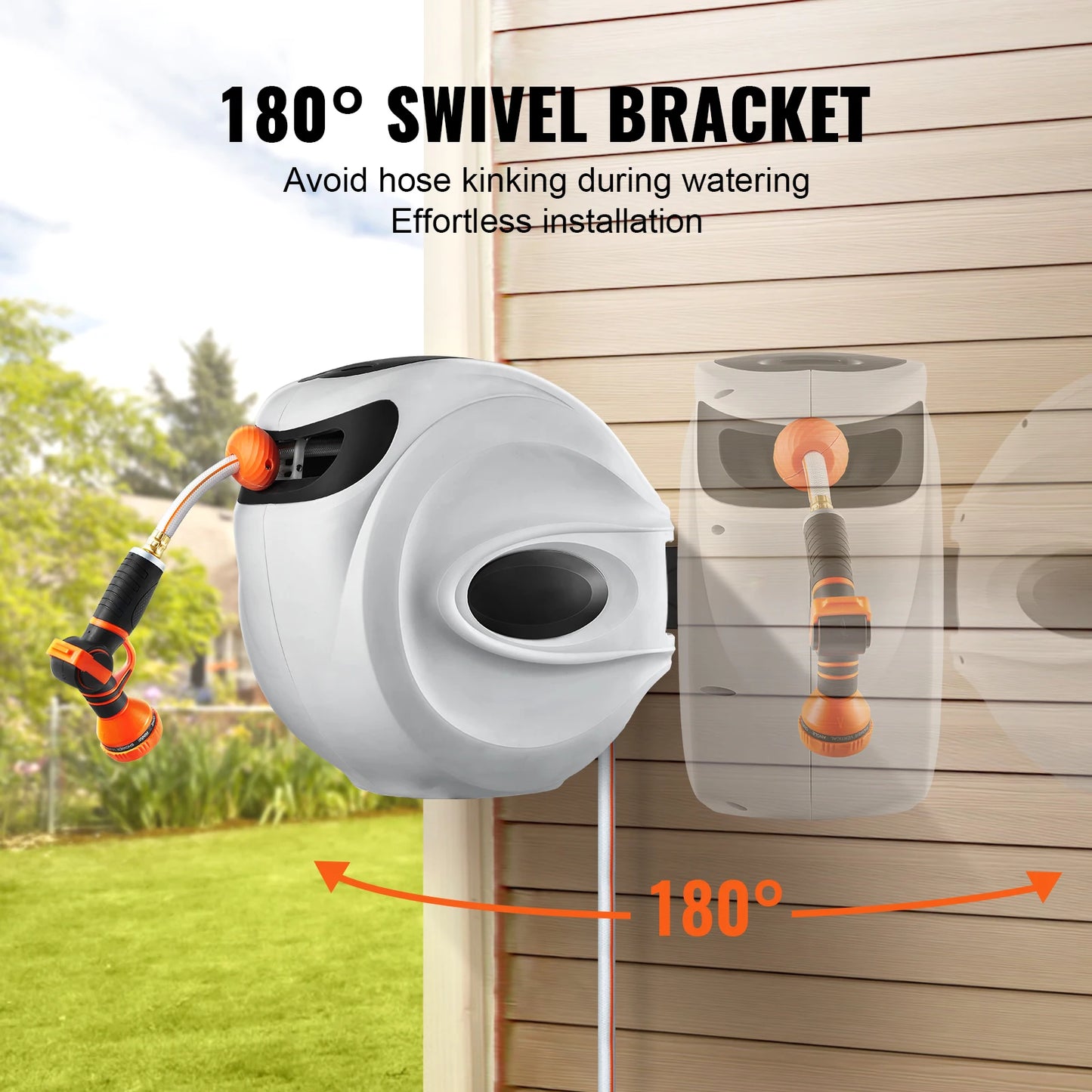 SucceBuy Retractable Hose Reel With 180° Swivel Wall Mount