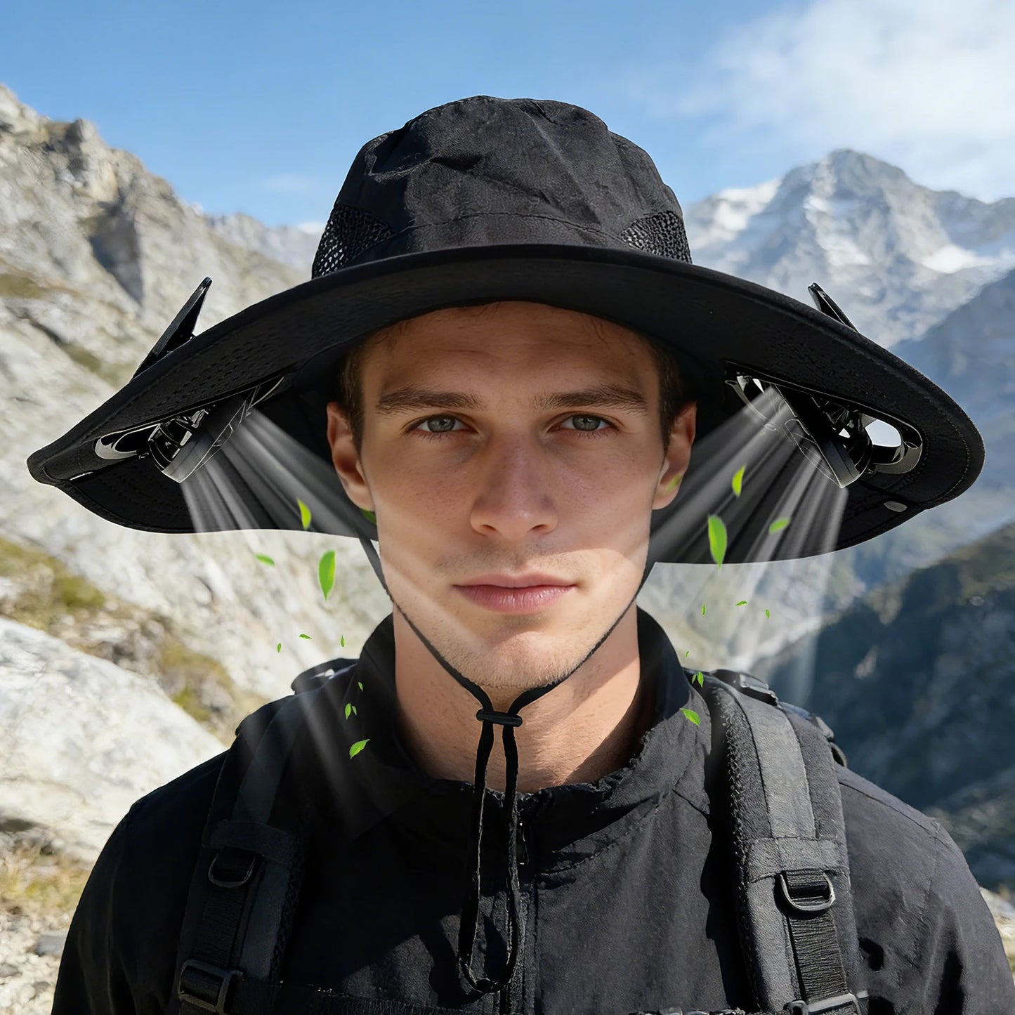 Unisex Outdoor Wide Brim Double Fan Hat With Solar USB