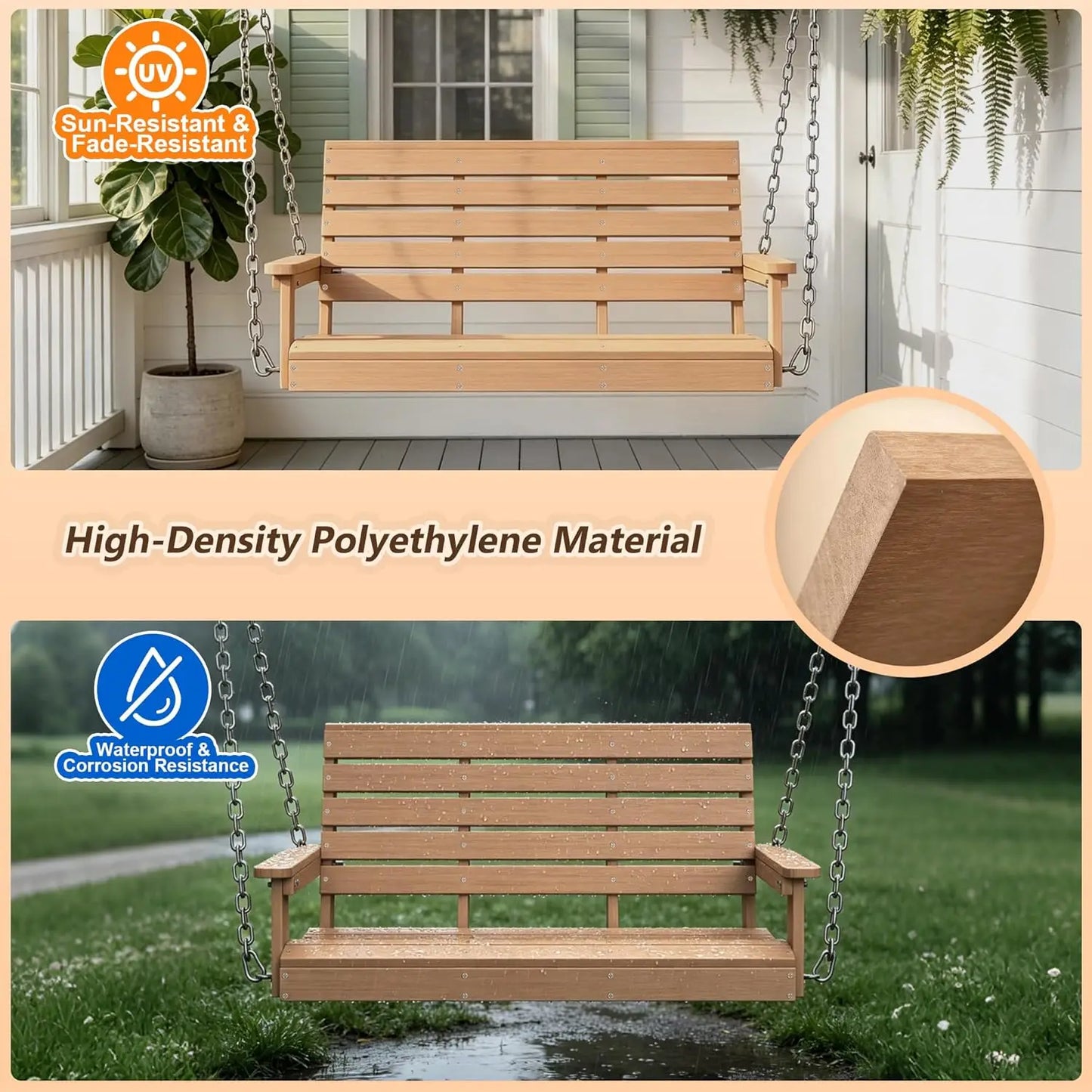 Waterproof Porch Swing 600 Lbs Capacity Outdoor Patio