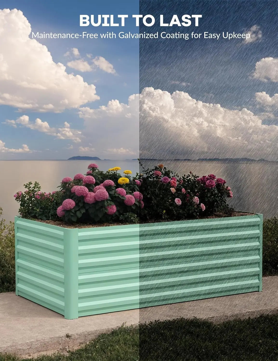HiMISS Galvanized Steel Raised Garden Bed Planter Box For Outdoor Plants