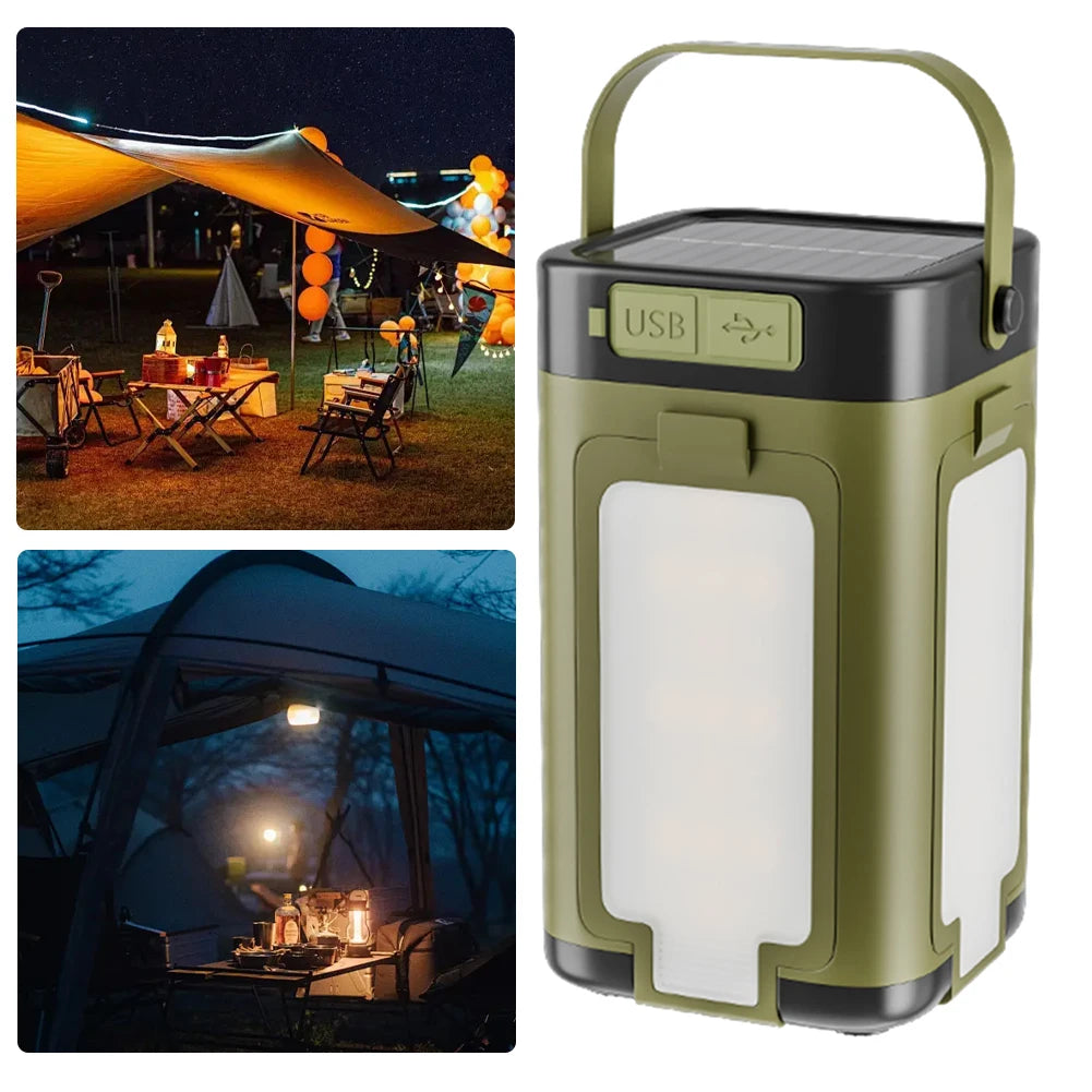 Foldable Camping Light Power Bank Solar Lantern Waterproof Portable Flashlight