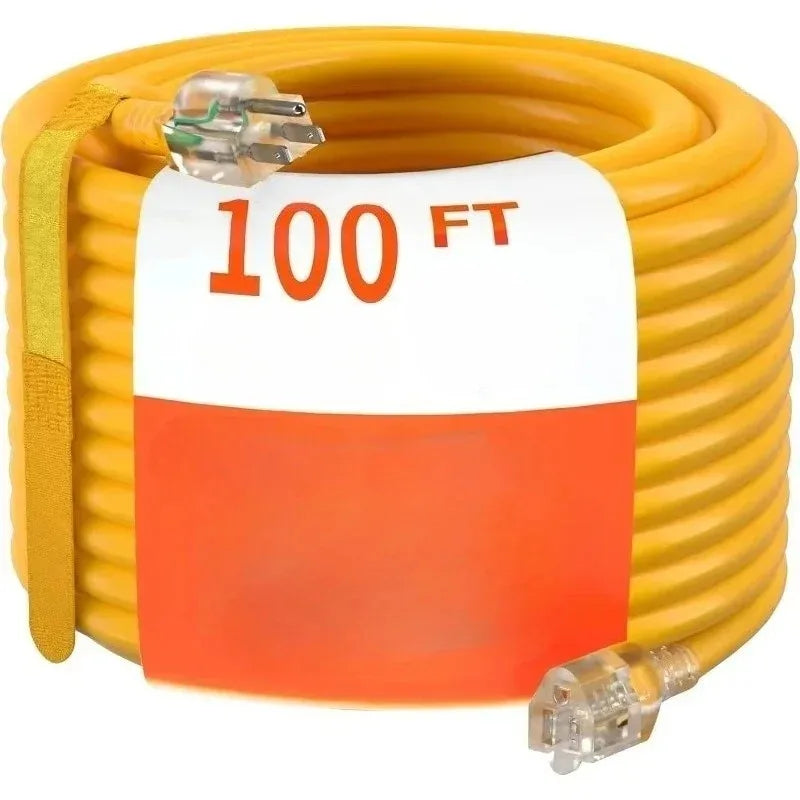 Outdoor Extension Cord 100 Ft 12/3 Heavy Duty Waterproof Lighted
