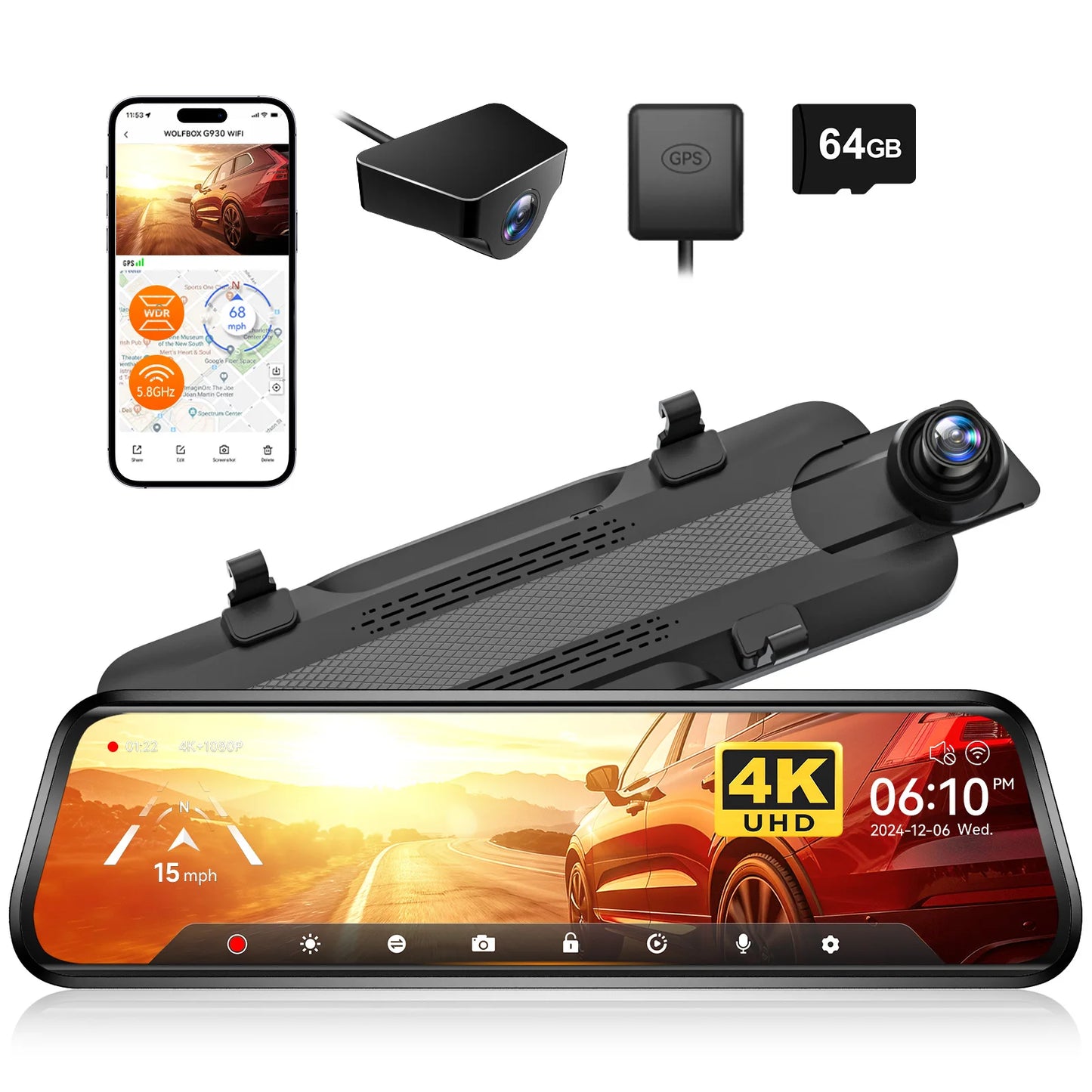 WolfBox G930 WiFi Dash CameraSystem 4K Car DVR 140 FOV