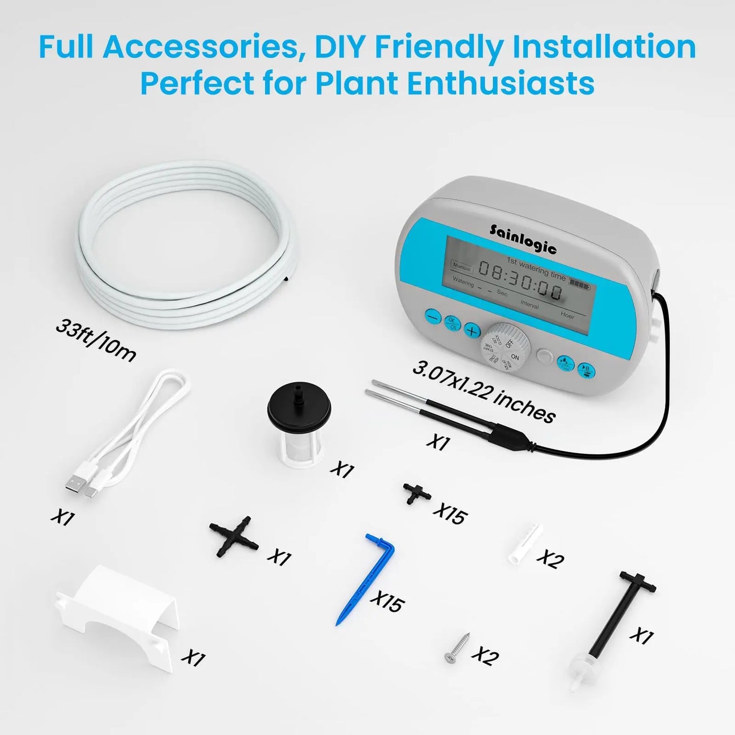 Sainlogic Drip Irrigation Kit, Auto Plant Watering System, Anti-Siphoning Device, 15 Pots DIY Timer Pump for Indoor Garden