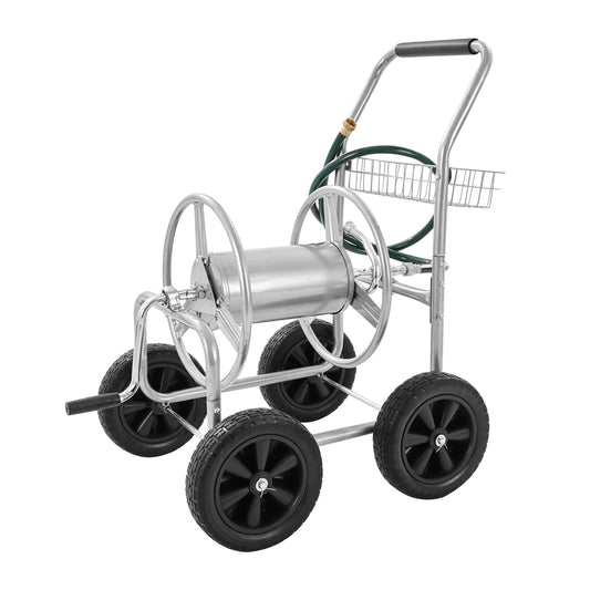 SucceBuy Hose Reel Cart Heavy Duty Steel Garden Hose With Basket