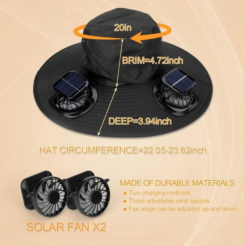Solar Powered Dual Fan Sun Hat With UV Protection Outdoor