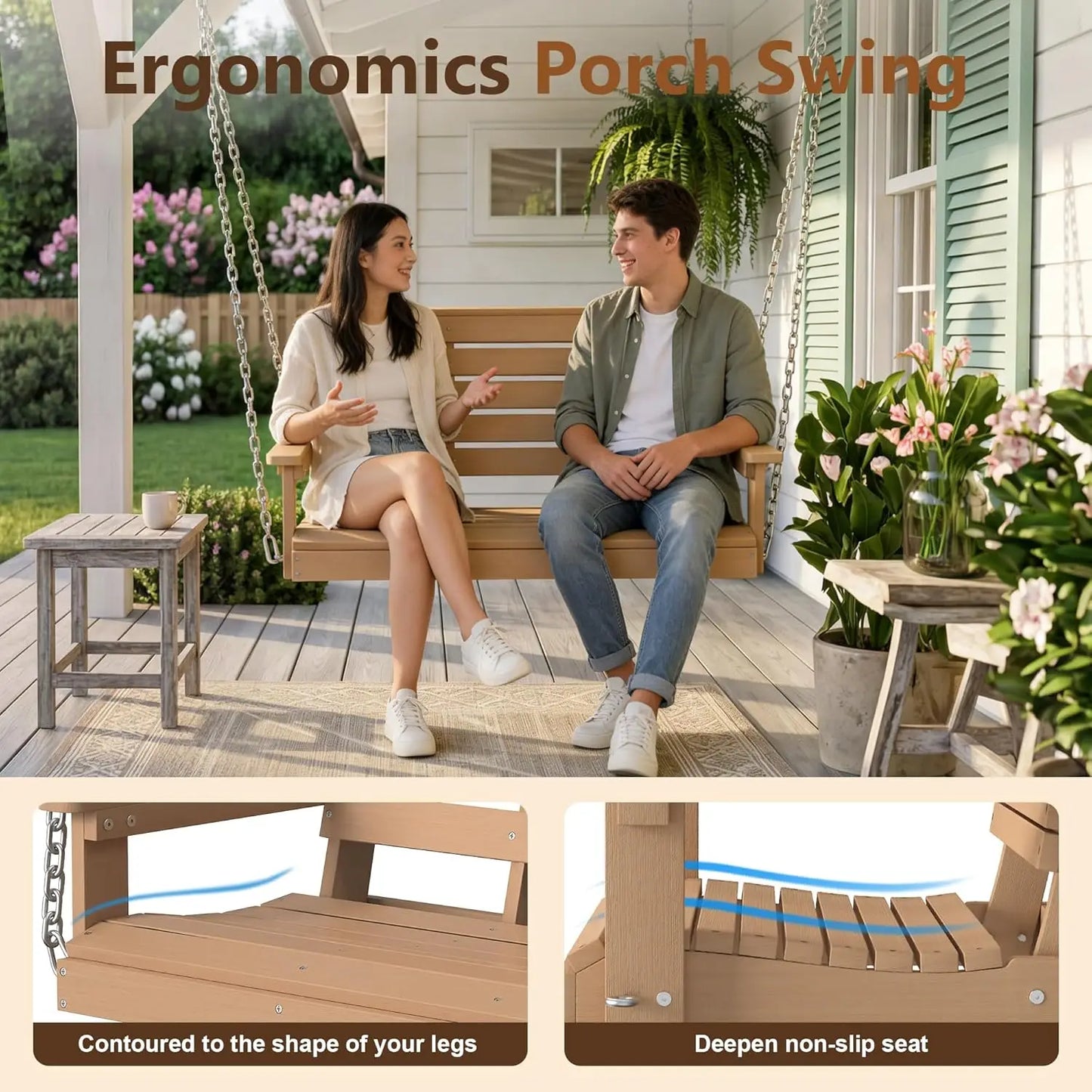 Waterproof Porch Swing 600 Lbs Capacity Outdoor Patio
