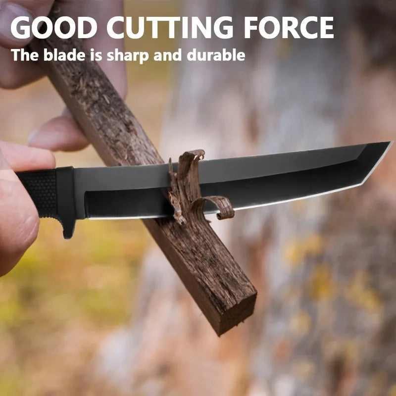 Survival Knife With Illuminated Sheath Compass Flint Rubber Handle