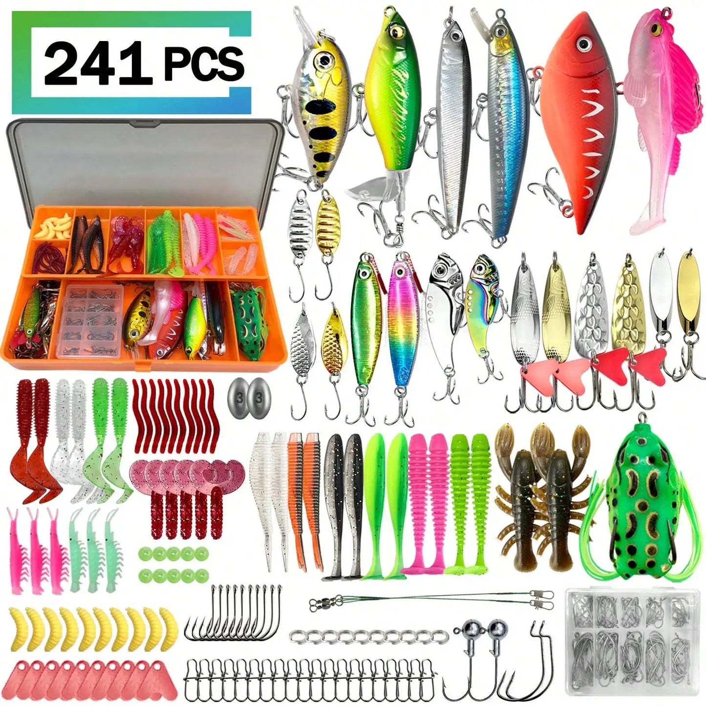 85Pcs Fishing Lure Set With Box Soft Baits Spoon Baits Hooks Hard Baits