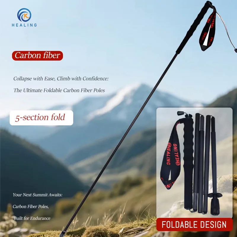 OKHEALING Ultra Light Foldable Carbon Fiber Trekking Poles For Hiking