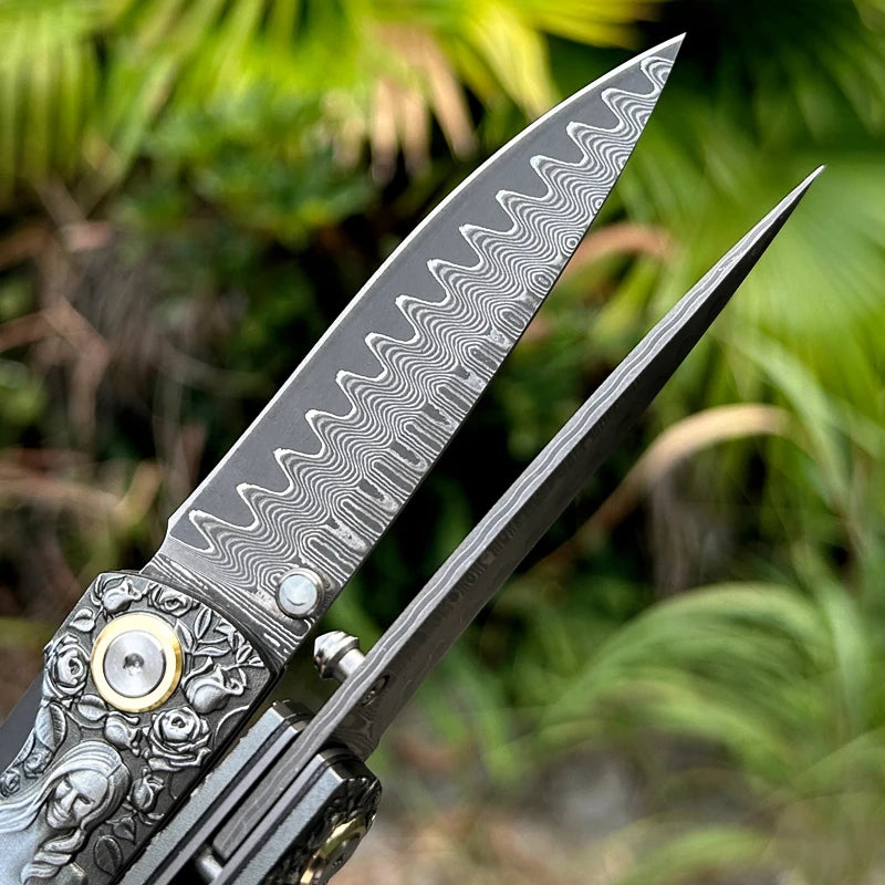 ALVELY Damascus Steel Folding Pocket Knife EDC Utility Knife