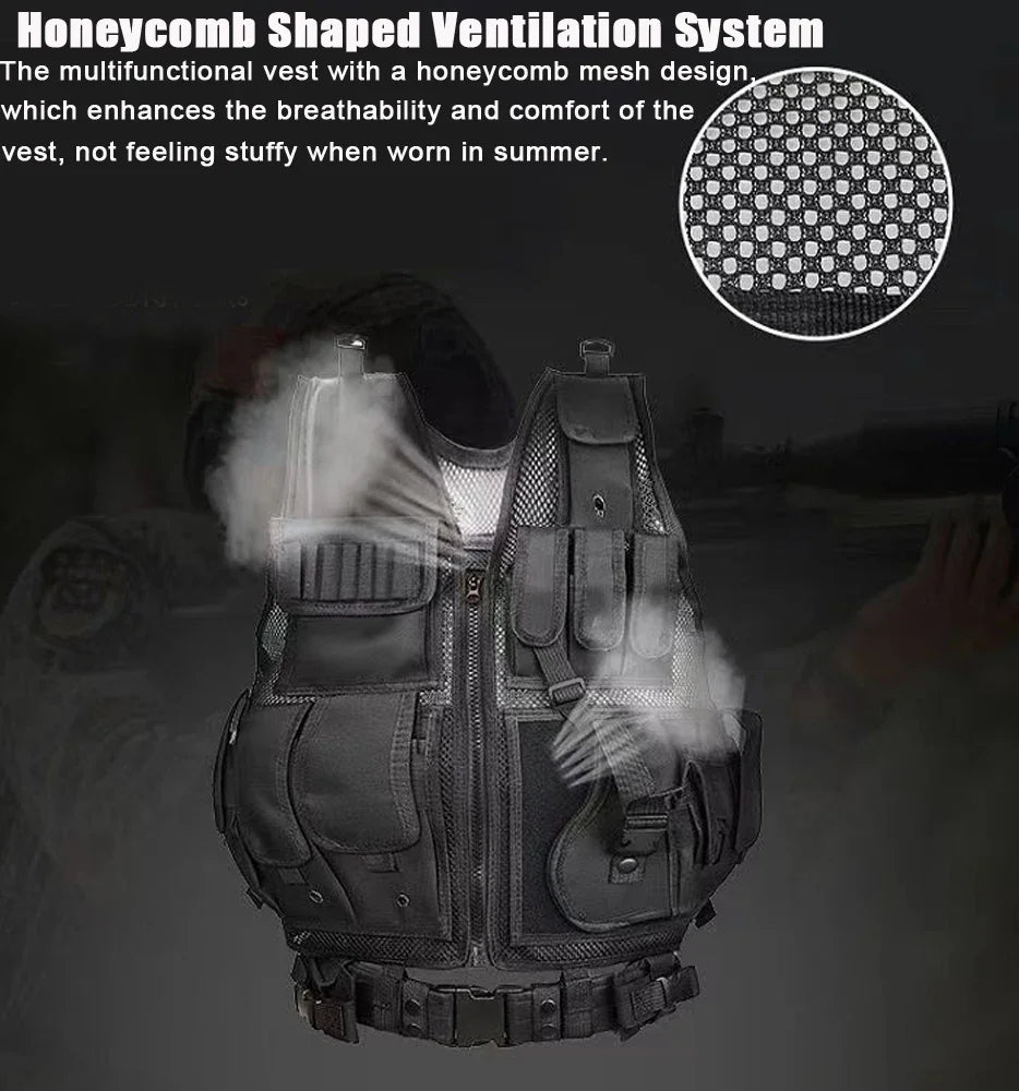 Tactical Molle Vest Adjustable Combat Body Armor For Airsoft