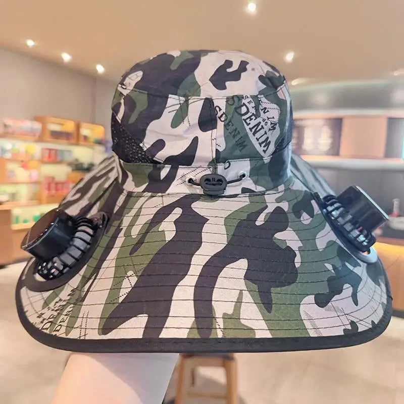 Solar Powered Fan Quick Dry Bucket Hat USB Charging For Men Outdoor