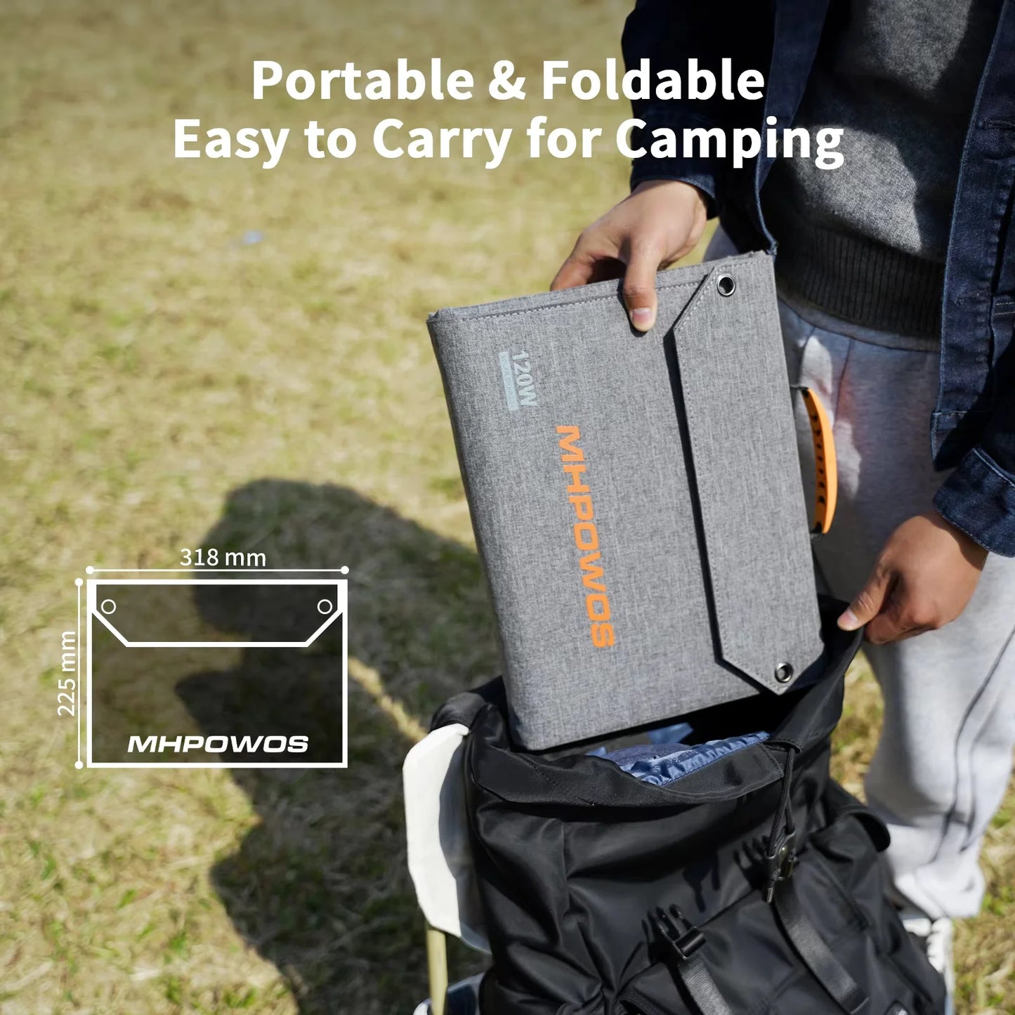 MHPOWOS 120W Foldable Solar Panel USBC USBA DC Charger