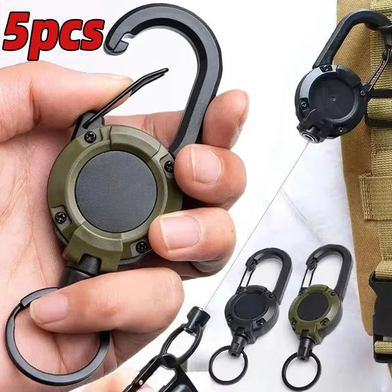 Retractable Heavy Duty Carabiner With Steel Wire Rope Buckle Keyring
