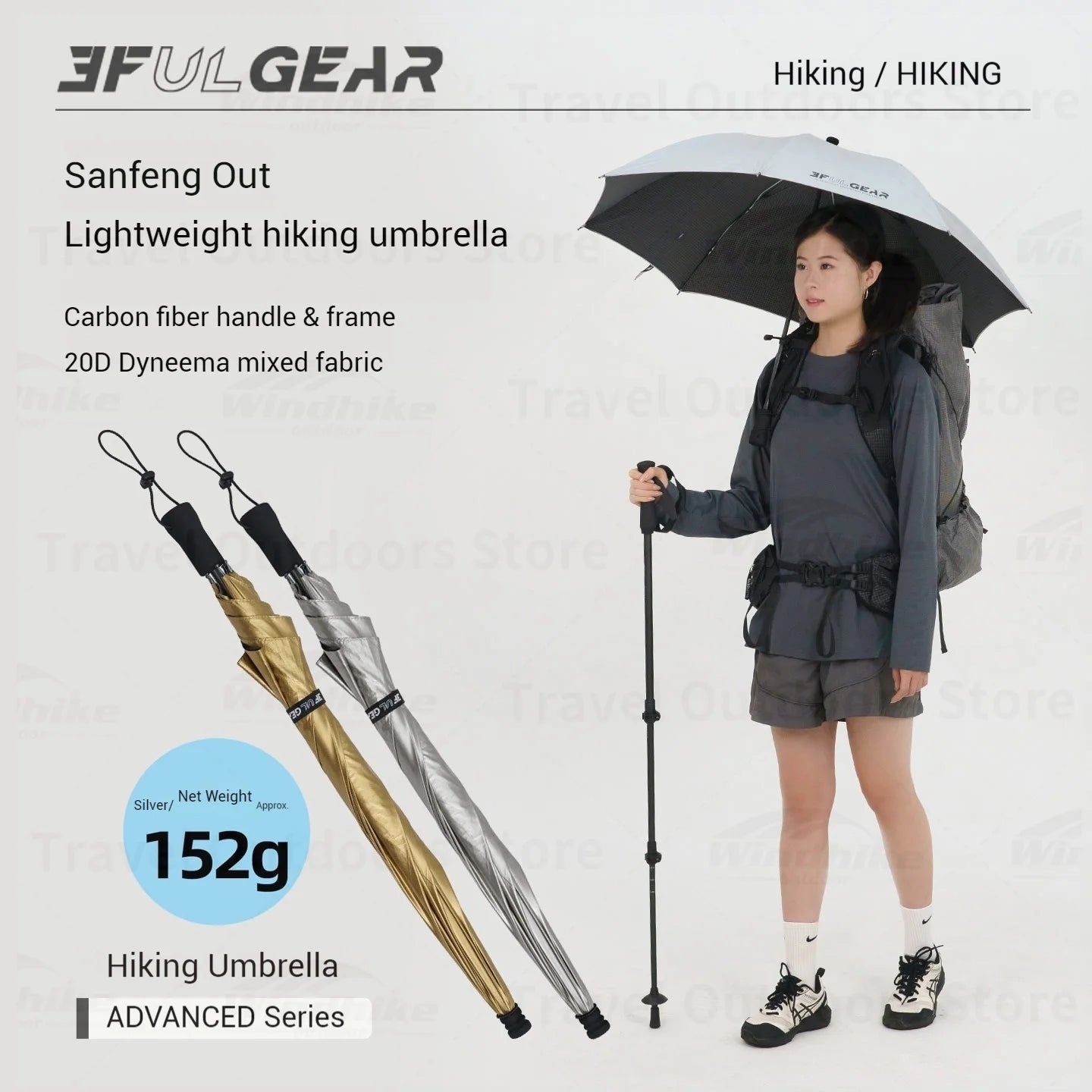 3F UL GEAR Hiking Umbrella Carbon Fiber Ultralight Rainproof