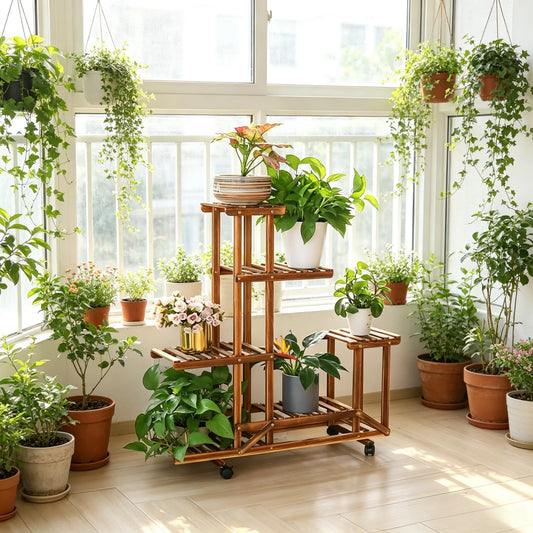 6 Tier Wood Plant Stand Plant Holder Display Rack Ladder Storage Rack Plant Shelf for Living Room Balcony Garden Patio