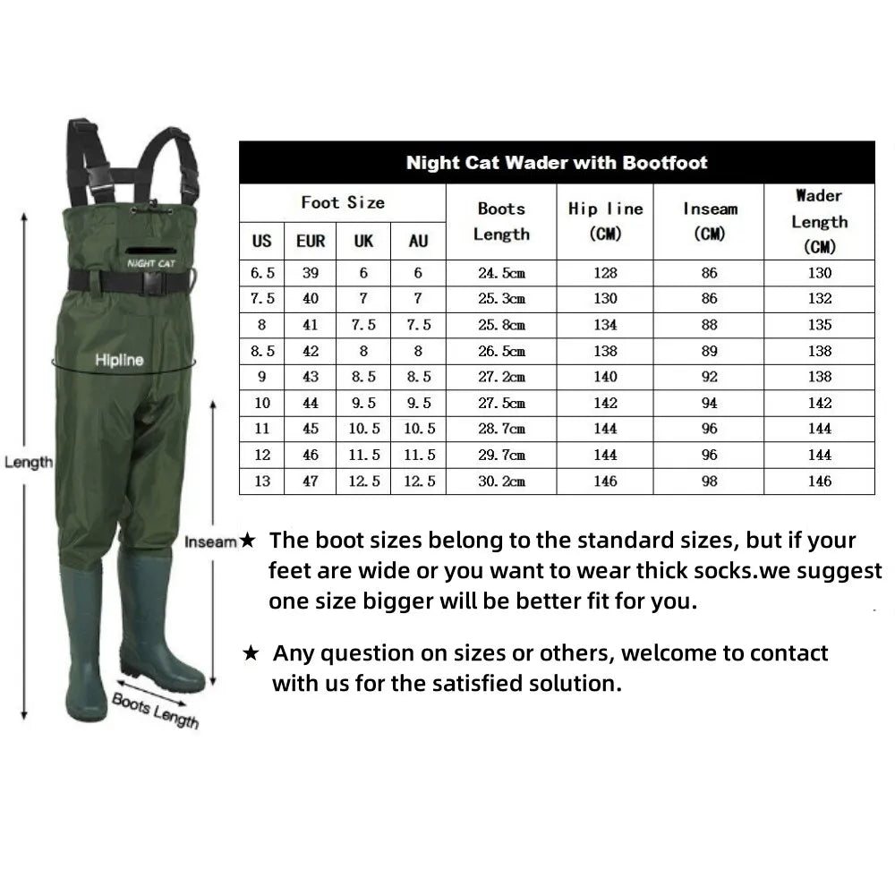 Night Cat Unisex Chest Wader Waterproof Fishing Gear With Boots