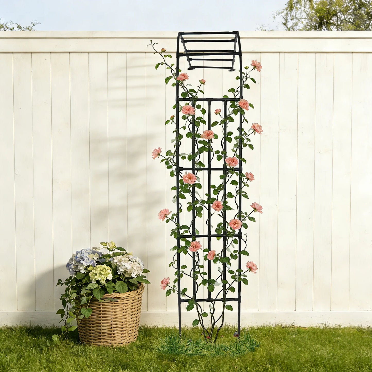 180*50*260cm Half Side Garden Arch Trellis, Steel Semi Arch Plant Climbing Support, Free Standing Wedding Arch Trellis For Plants To Climb On And Patio Balcony Lawn Decor
