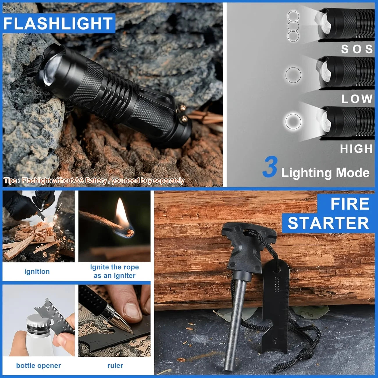 Survival Gear Set With Tactical Tools For Outdoor Camping And Hiking
