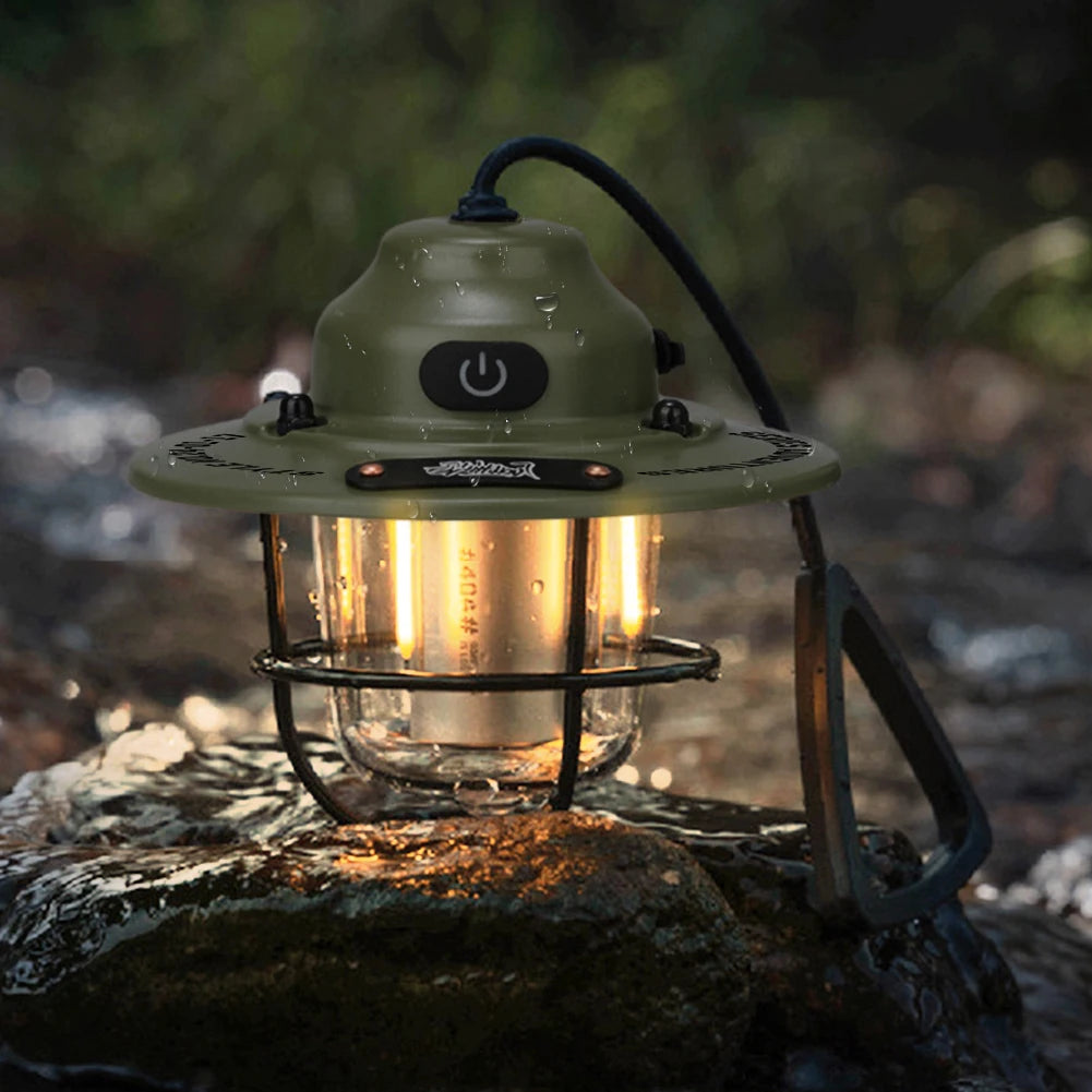 LED Camping Lantern Dimmable Type C Charging Retro Light 4 Modes Multifunction