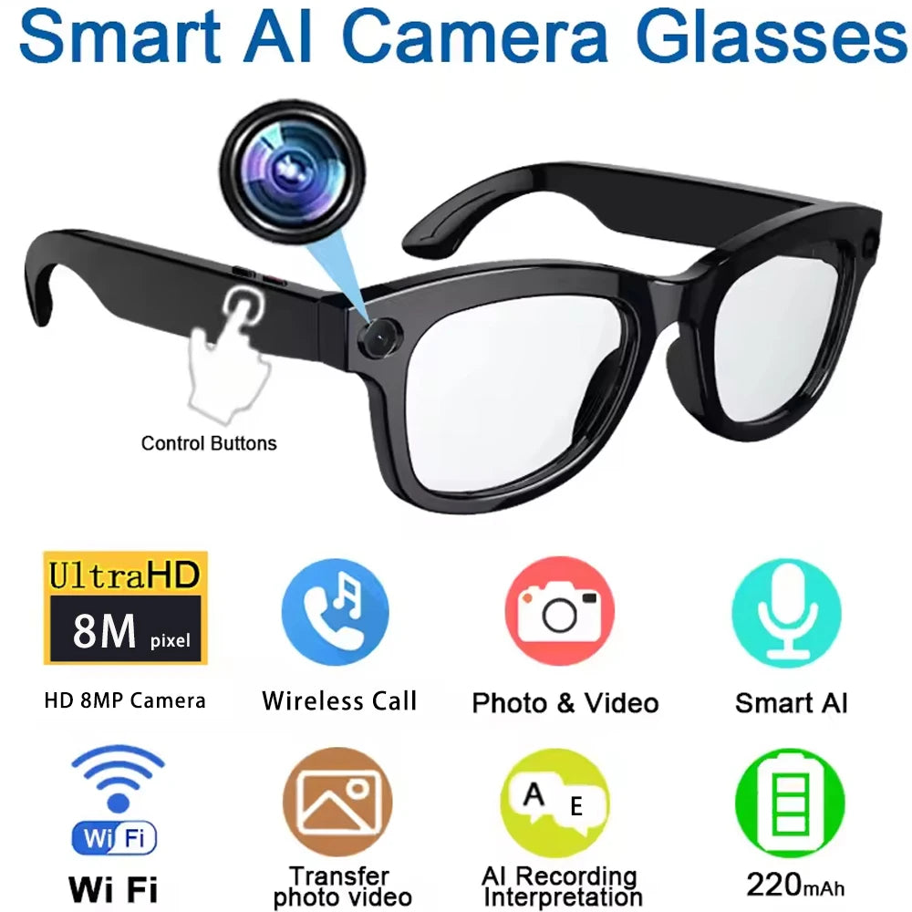 SENBONO Smart Glasses AI Translator 8MP 4K Camera Video Capture