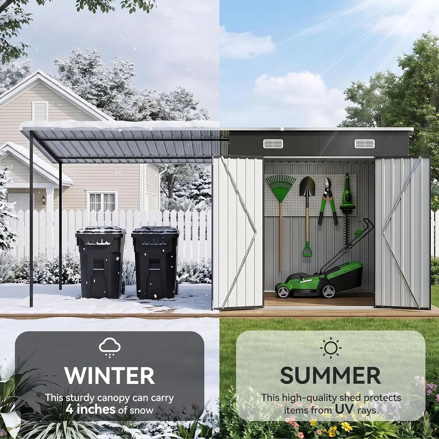 7x6FT Outdoor Storage Shed & Hardtop Canopy Gazebo Combo | 13.3x5.6FT Metal Lean to Shed, 2-in-1 Garden Bike Shed, Customized