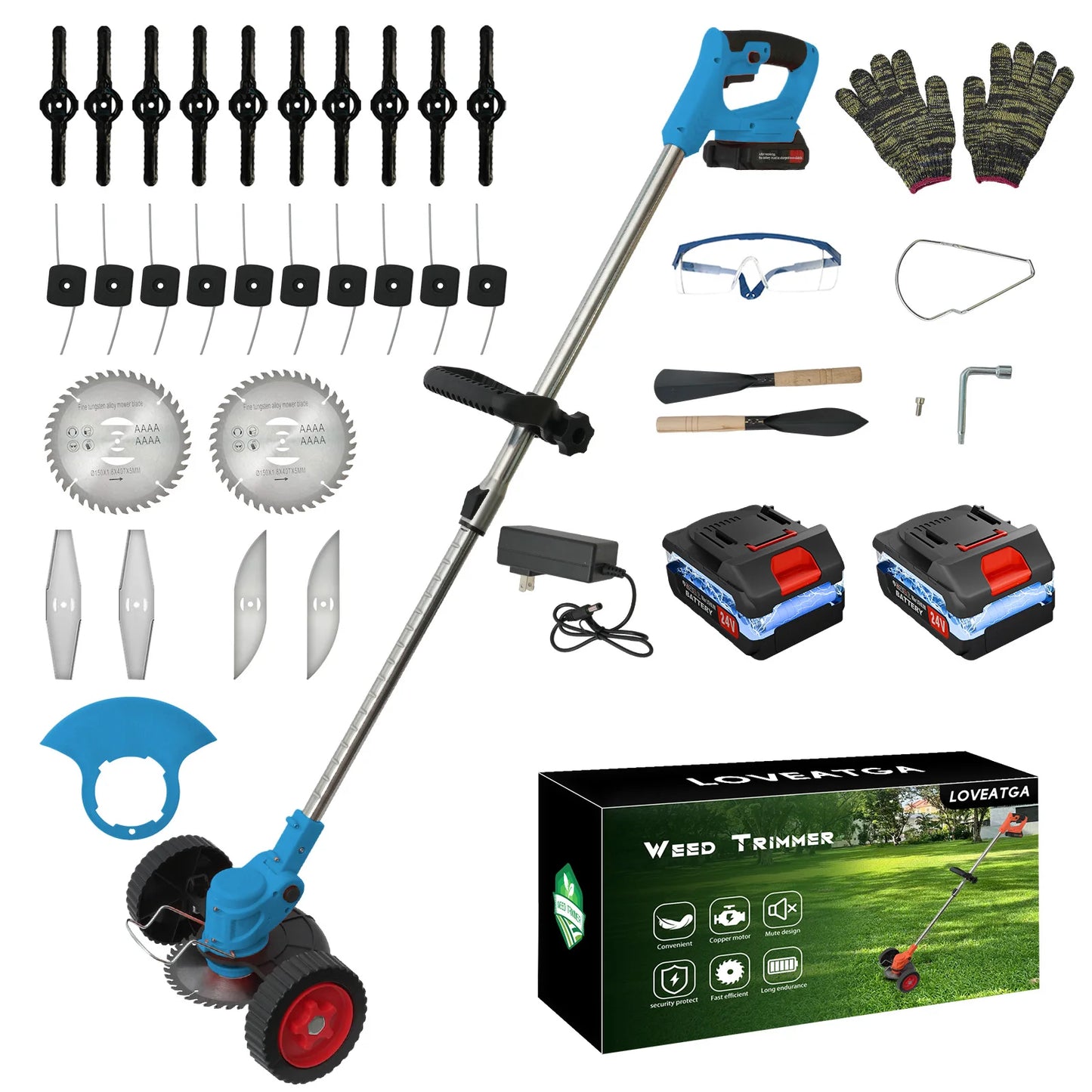 21V Cordless Lawn Mower 3-In-1 Edger And Brush Cutter With 2x2.0Ah Batteries