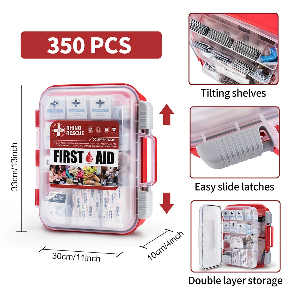 Rhino Rescue 350-Piece All-Purpose First Aid Kit for Home Office