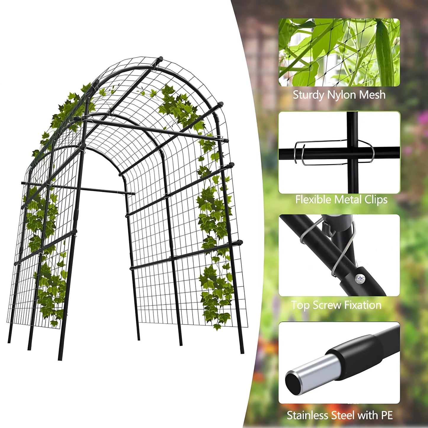 Extra Tall 7.5FT Garden Arch Trellis, 35-45in Adjustable Outdoor Arbor For Climbing Plants, Wedding Party Backdrop Frame
