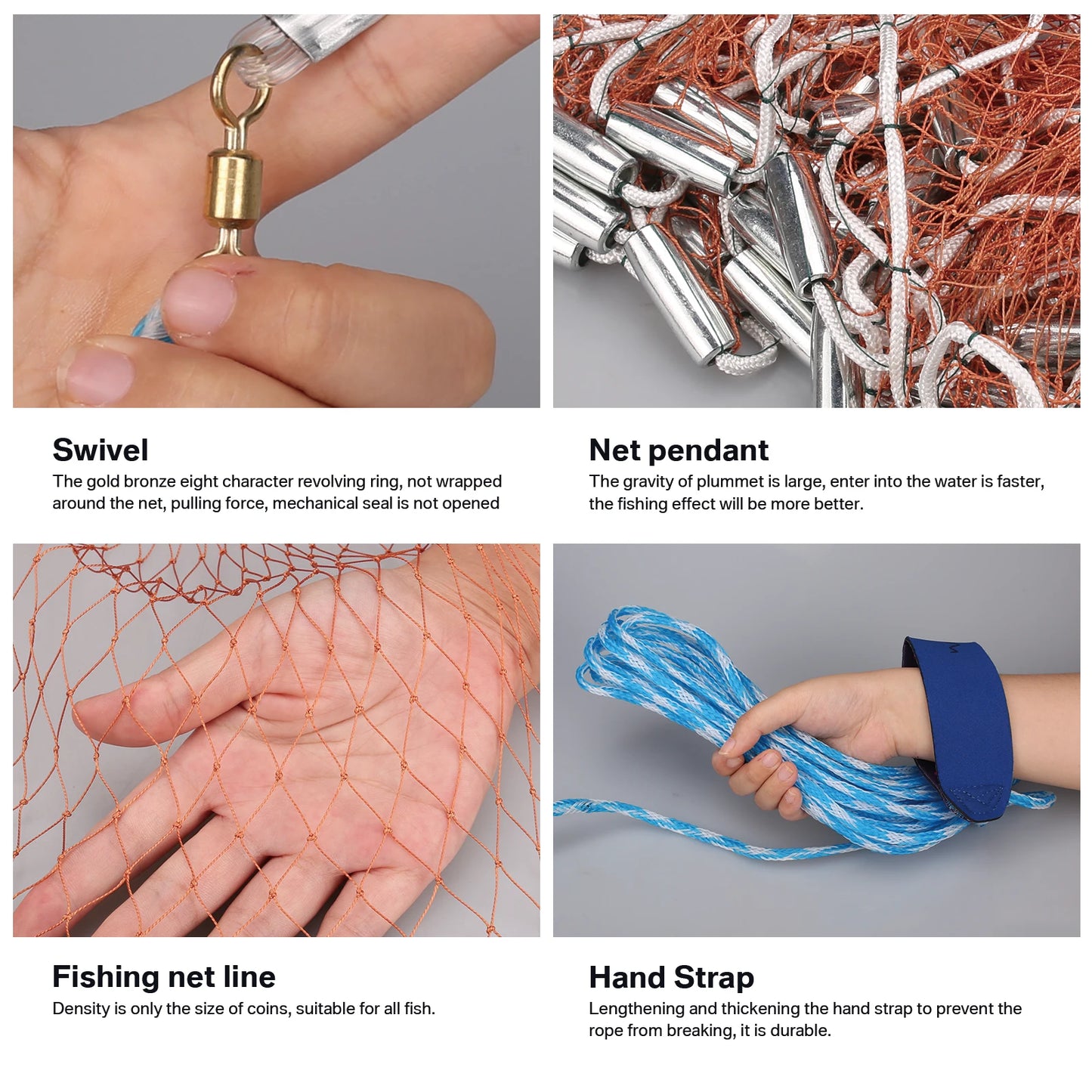 Upgraded American Hand Cast Net Easy Throw Fly Fishing Net 3.6/4.8M Fishing Network Tool Small Mesh Strong Nylon Line +Sinker