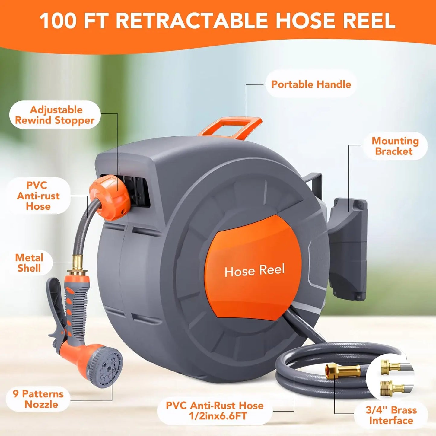 TWISTER.CK Retractable Garden Hose Reel With Nine Function Sprayer