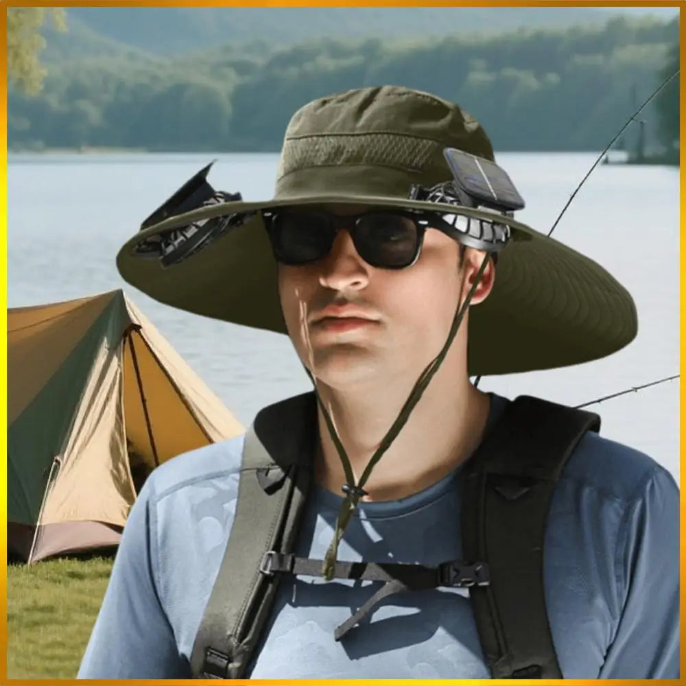 Wide Brim Solar Fan Hat With USB Charging Fans