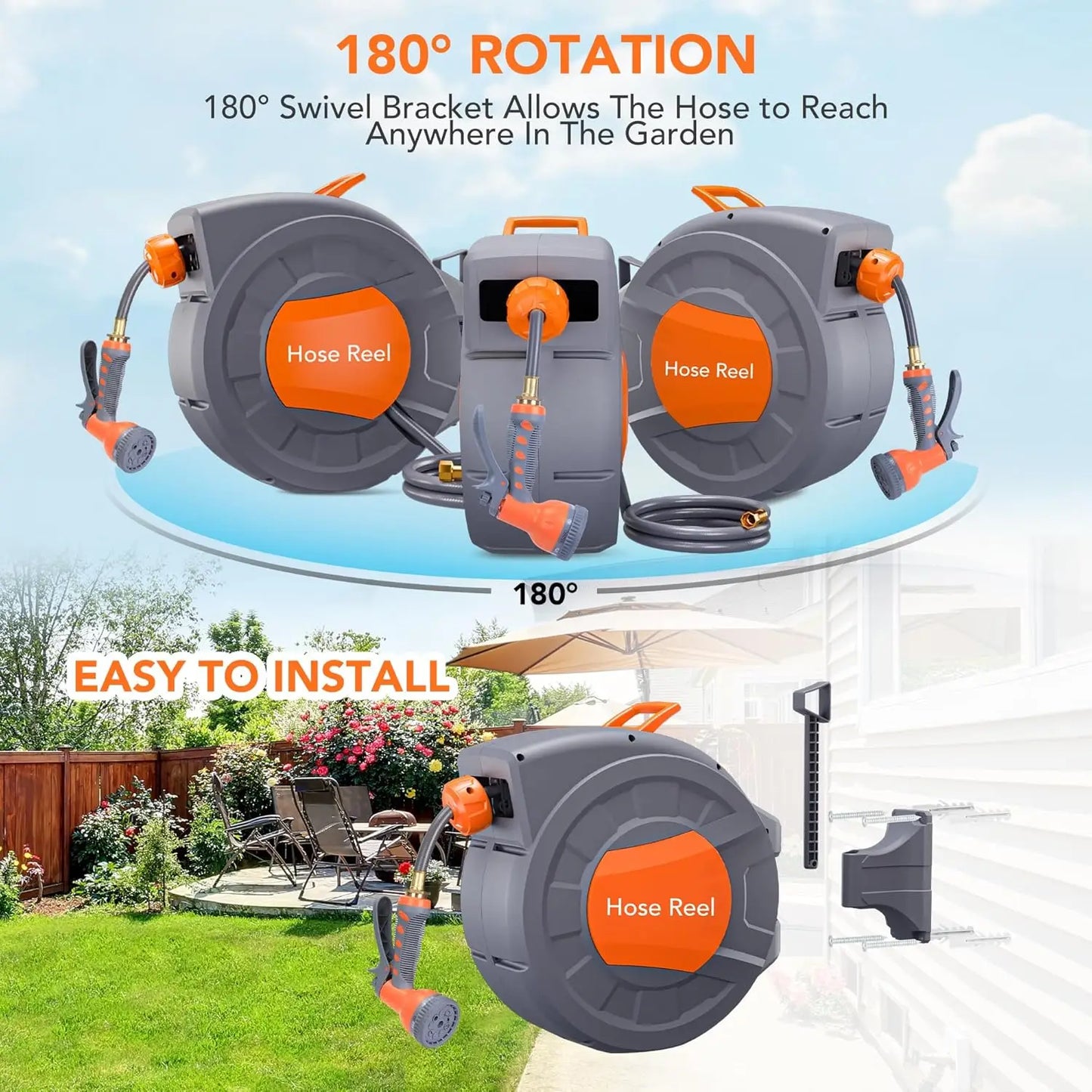 TWISTER.CK Retractable Garden Hose Reel With Nine Function Sprayer