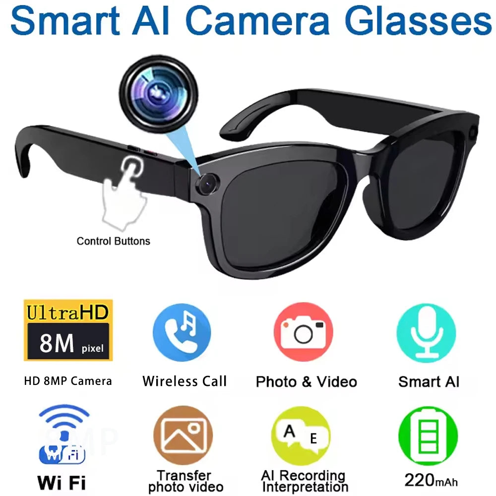 SENBONO Smart Glasses AI Translator 8MP 4K Camera Video Capture