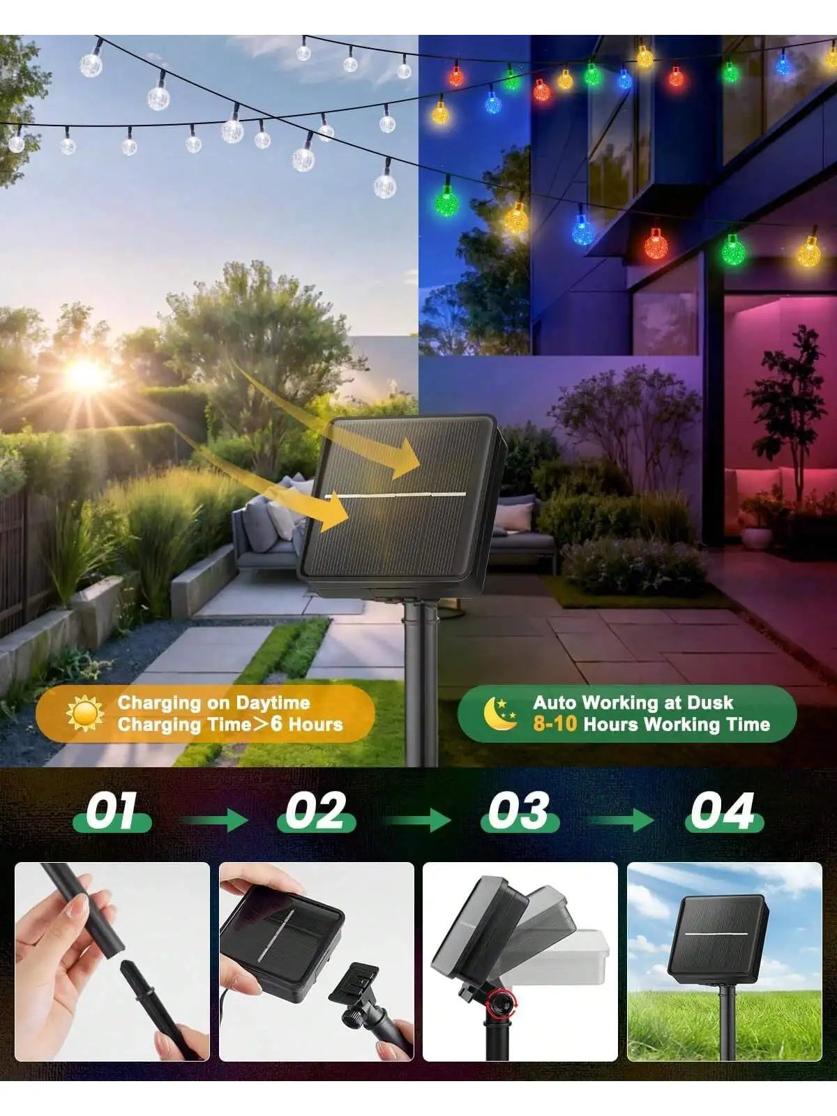 Solar String Lights Outdoor Waterproof, 2 Pack Total 120 LED 73 FT, Solar Powered Patio Lights with 8 Lighting Modes for Garden Yard Porch Wedding Party Decor