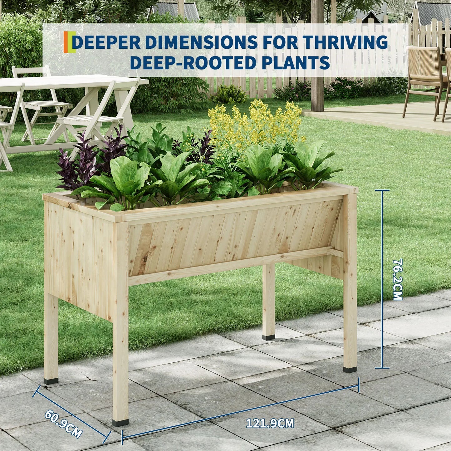 HiMISS Raised Wooden Garden Bed With Tool Hooks And Legs