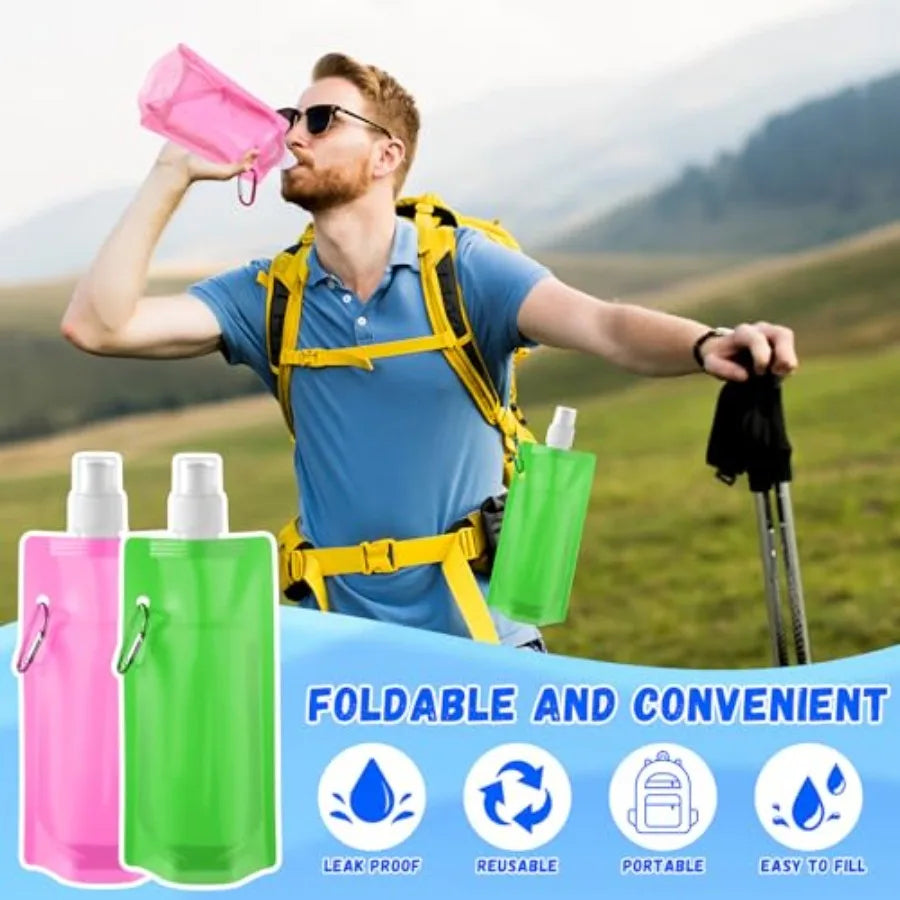 3 Pack Collapsible Water Bottles With Carabiner Leak Proof Reusable
