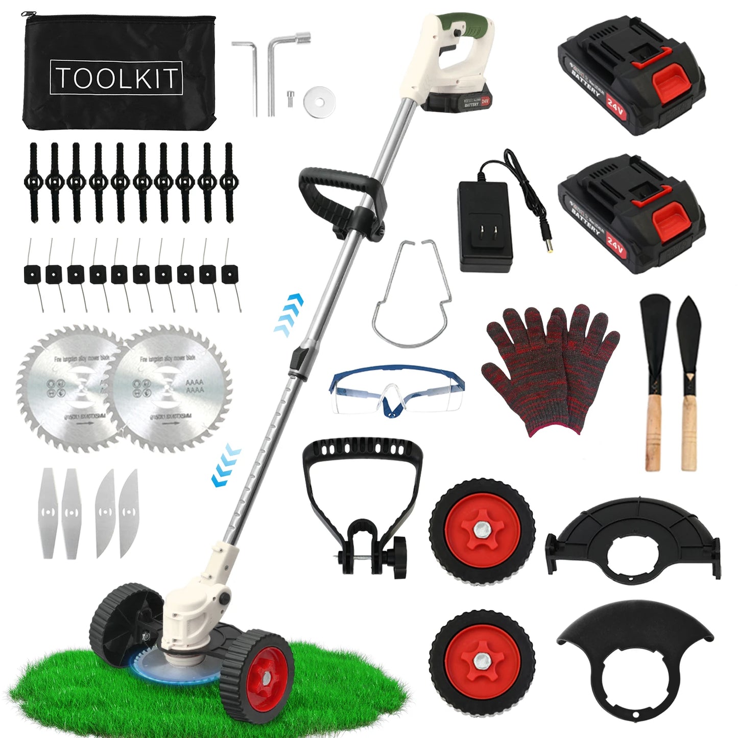 21V Cordless Lawn Mower 3-In-1 Edger And Brush Cutter With 2x2.0Ah Batteries