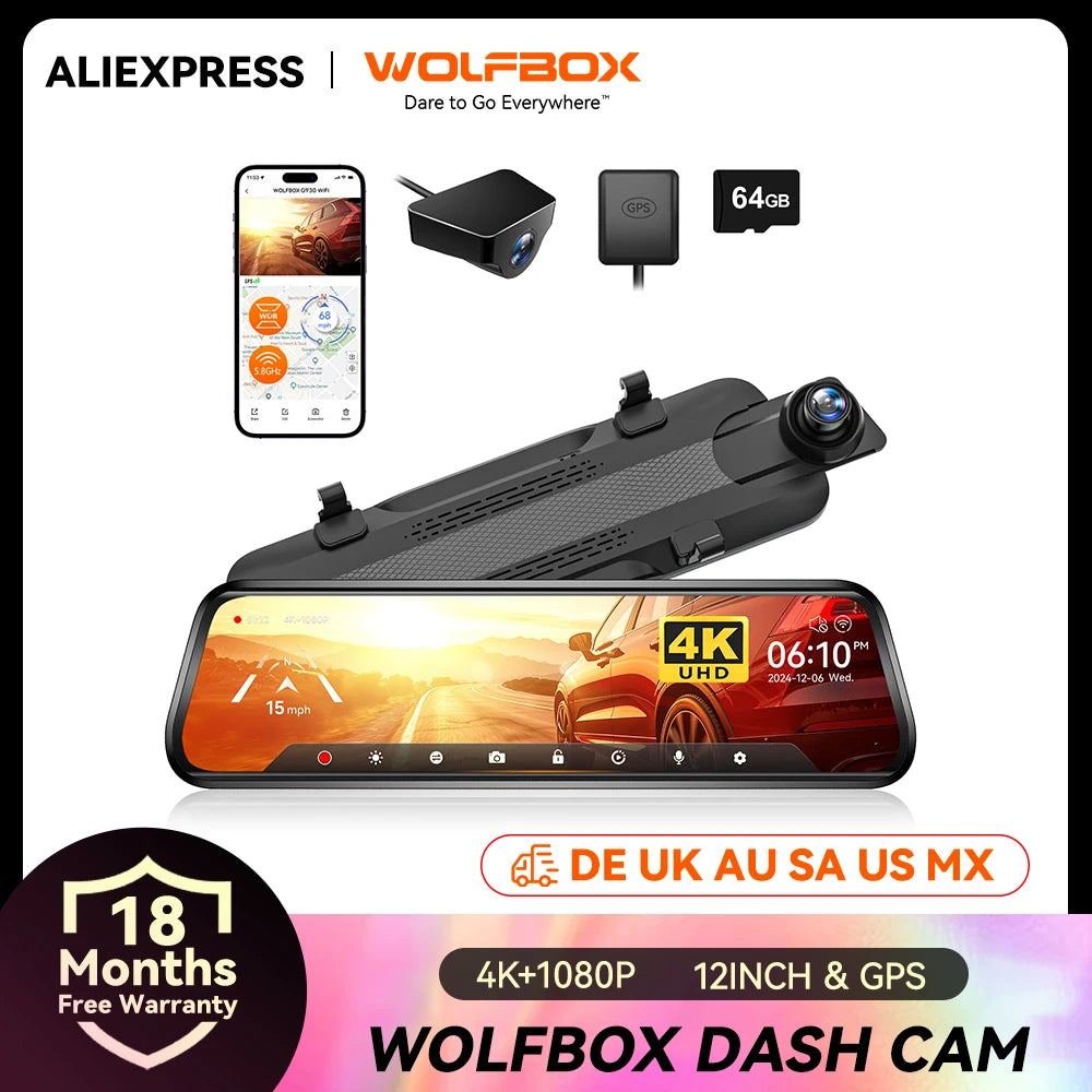 WolfBox G930 WiFi Dash CameraSystem 4K Car DVR 140 FOV