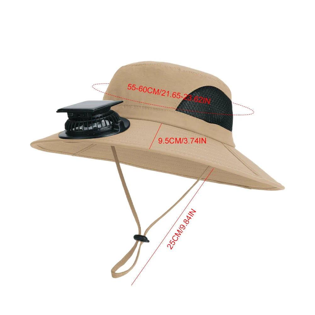 Wide Brim Solar Fan Hat With USB Charging Fans