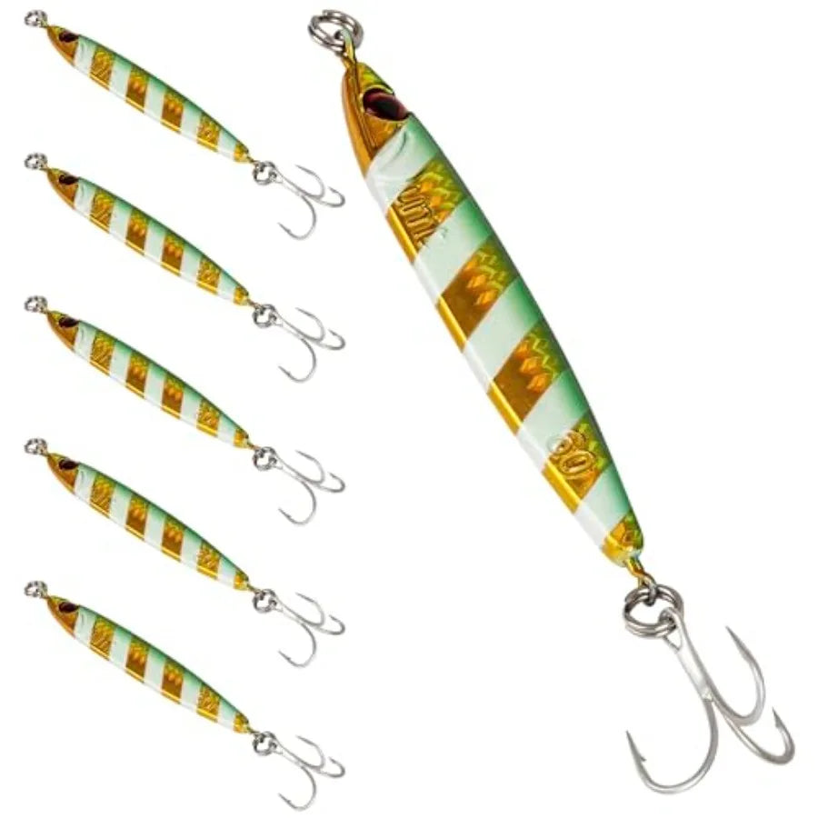 Casting Jigs Set With Super Sharp Treble Hooks For Sea Bass Fluke Porgy Tautog