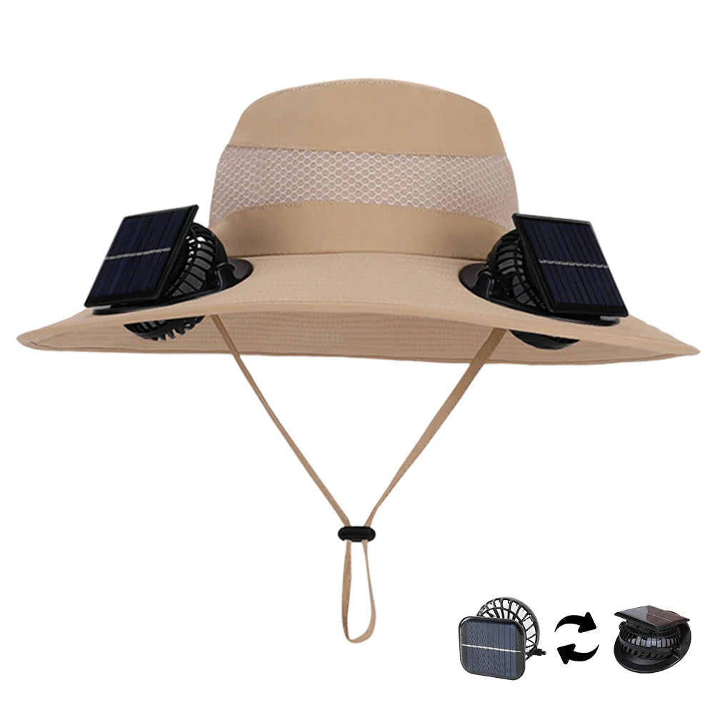 Wide Brim Solar Fan Hat With USB Charging Fans
