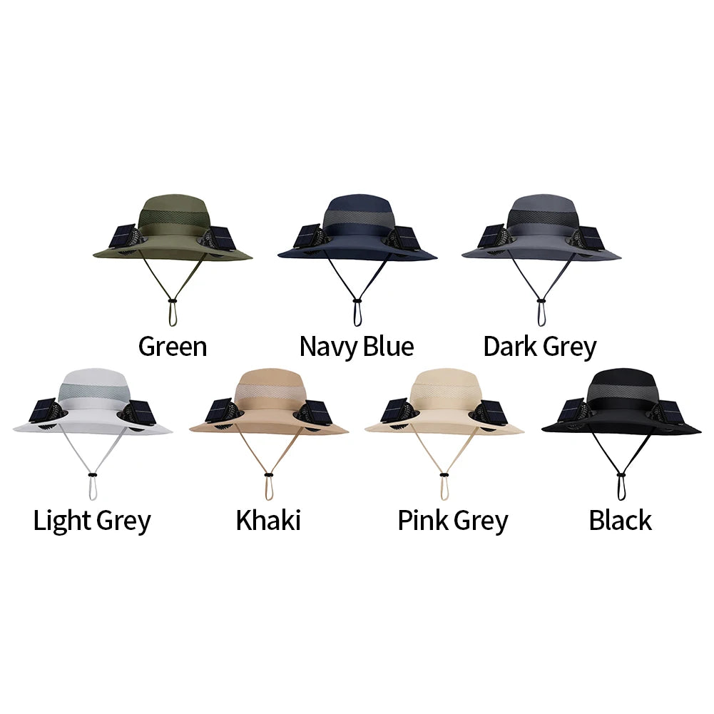 Wide Brim Solar Fan Hat With USB Charging Fans