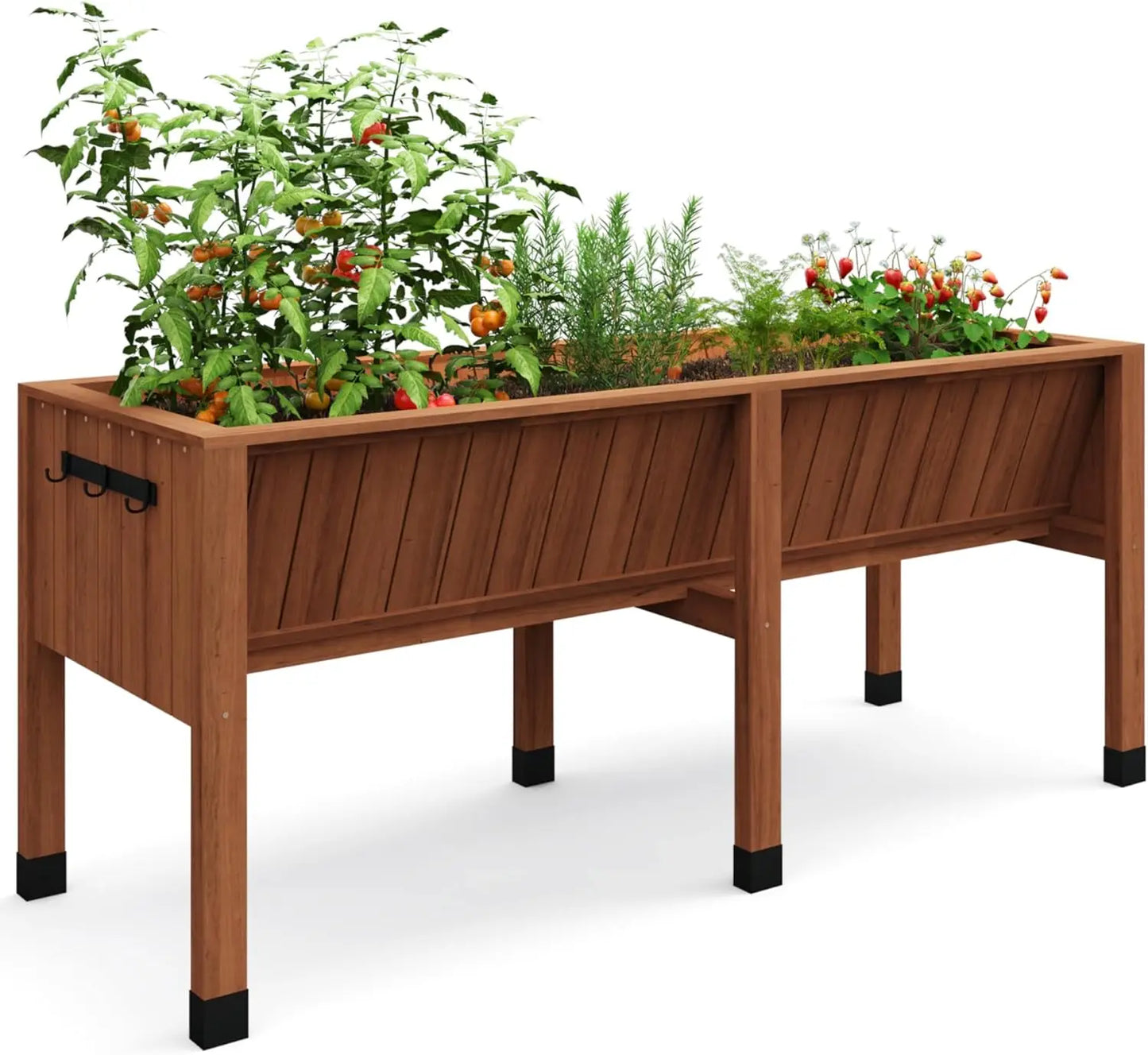 HiMISS Raised Wooden Garden Bed With Tool Hooks And Legs