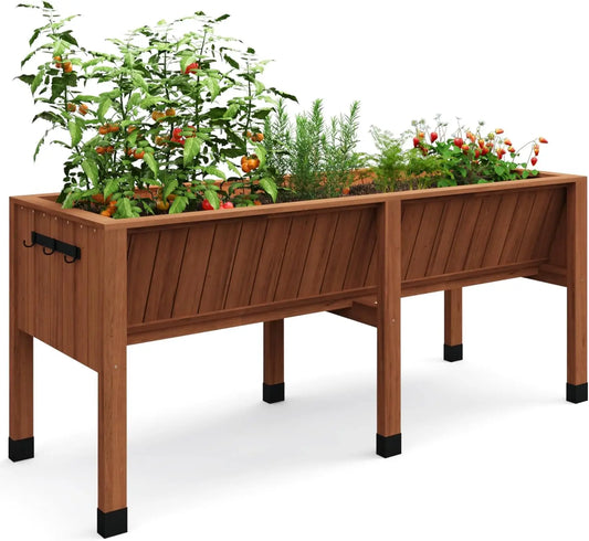 HiMISS Raised Wooden Garden Bed With Tool Hooks And Legs