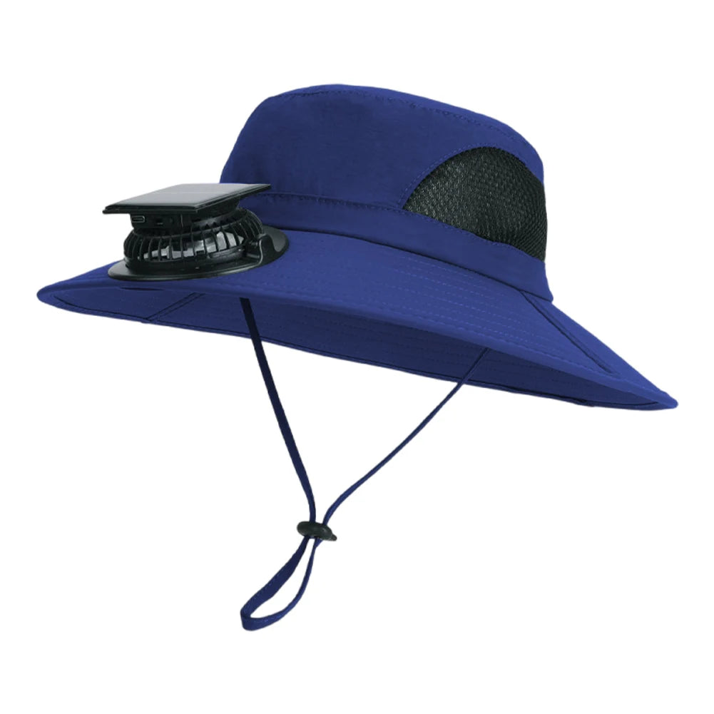 Wide Brim Solar Fan Hat With USB Charging Fans